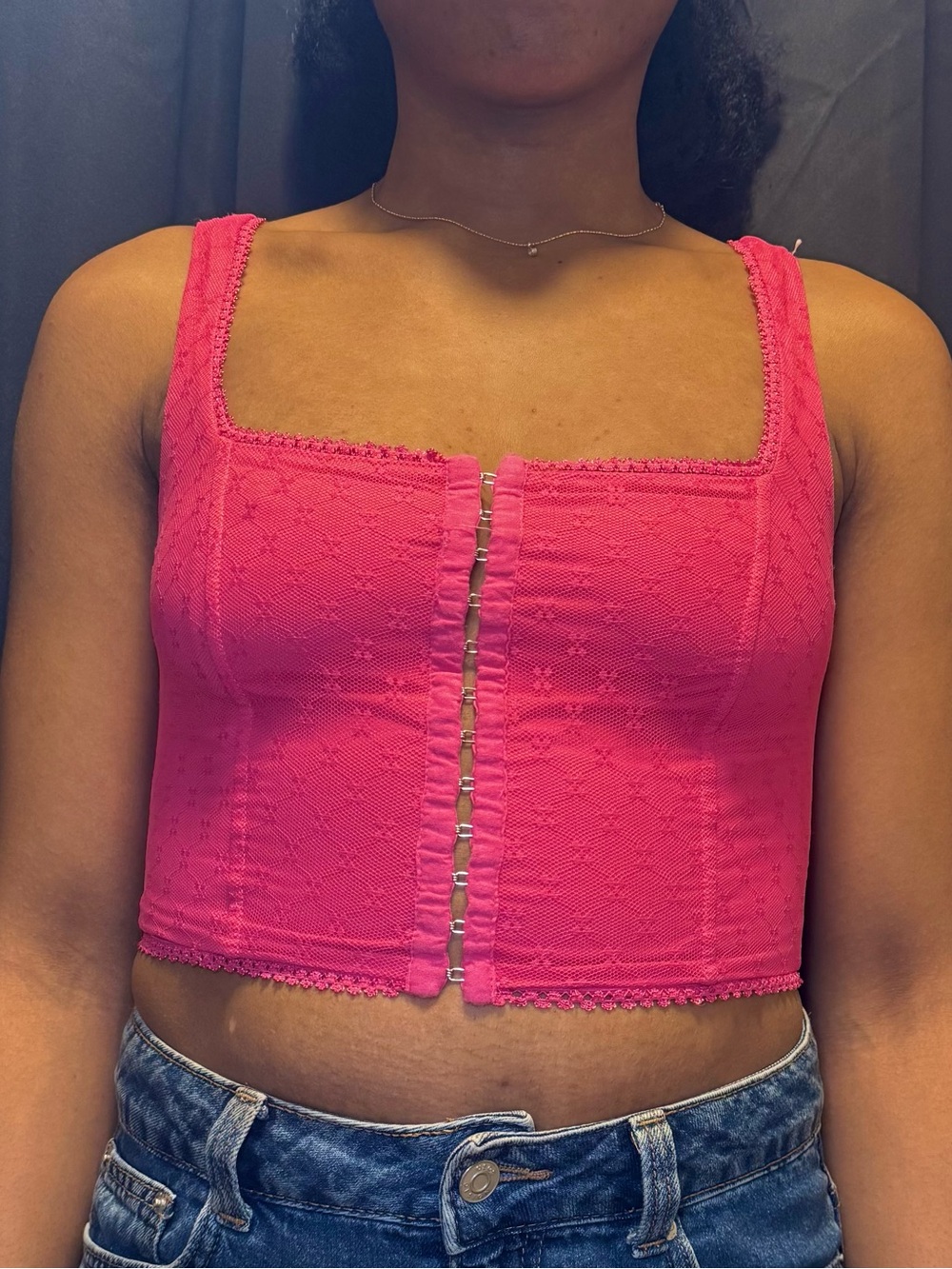 Princess Polly Hot Pink Mesh Corset Top – Hook & Eye Front